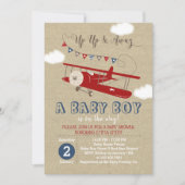 Vintag Red Airplane Baby Shower Einladung (Vorderseite)
