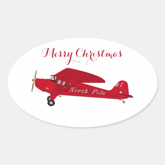 Vintag Red Airplane Frohe Weihnachtsgeschenke Stic Ovaler Aufkleber (Vorderseite)