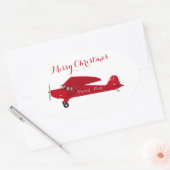 Vintag Red Airplane Frohe Weihnachtsgeschenke Stic Ovaler Aufkleber (Umschlag)