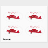 Vintag Red Airplane Frohe Weihnachtsgeschenke Stic Ovaler Aufkleber (Blatt)