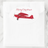 Vintag Red Airplane Frohe Weihnachtsgeschenke Stic Ovaler Aufkleber (Tasche)