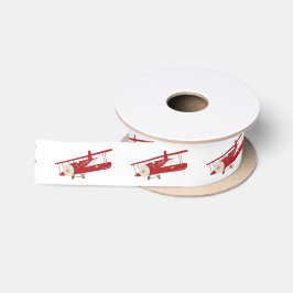 Vintag Red Airplane Satin Ribbon Satinband