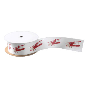 Vintag Red Airplane Satin Ribbon Satinband
