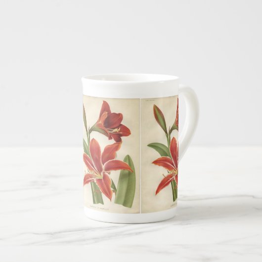 Vintag Red Amaryllis Weihnachtsgeschenk Tasse (Vorderseite Rechts)