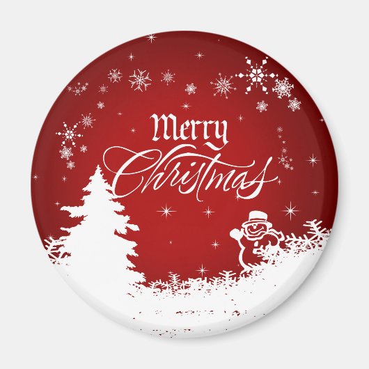 Vintag Red and White Frohe Weihnachtsschrift Magnet (Vorne)