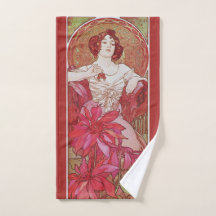 Vintag Red Art Nouveau Alphonse Mucha Ruby Lady