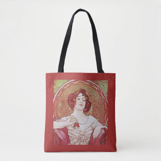 Vintag Red Art Nouveau Alphonse Mucha Ruby Lady Tasche (Vorderseite)