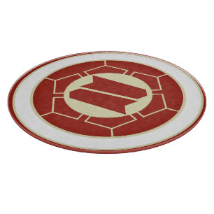 Vintag Red Beige Japan Hattori Kamon Oriental Schneidebrett