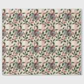 Vintag Red Berries Bird Grüne Weihnachten Geschenkpapier (Flach)