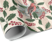 Vintag Red Berries Bird Grüne Weihnachten Geschenkpapier (Rolleneckpunkt)