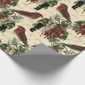 Vintag Red Berries Birds Weihnachten Geschenkpapier (Ecke)