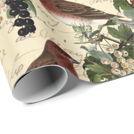 Vintag Red Berries Birds Weihnachten Geschenkpapier (Rolleneckpunkt)