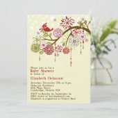 Vintag Red Bird Winter Baby Dusche Einladung (Stehend Vorderseite)