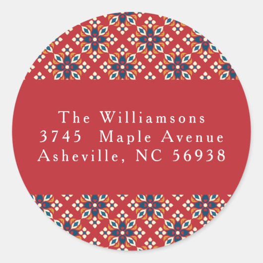 Vintag Red Blue Christmas Rücksendeadresse Runder Aufkleber (Vorderseite)