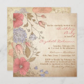 Vintag Red Blume Brautdusche Einladung (Vorne/Hinten)