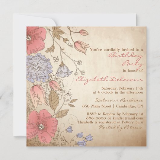 Vintag Red Blume Brautdusche Einladung (Vorderseite)