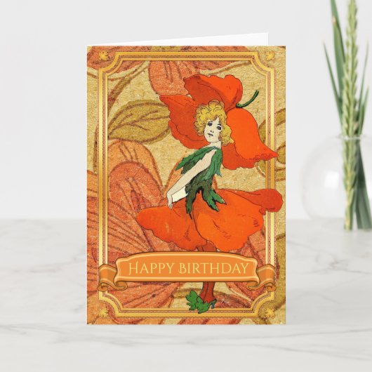 Vintag Red Blume Fairy Happy Birthday Card Karte (Vorderseite)