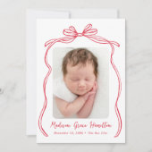 Vintag Red Bow 2 Foto Birth Ankündigung (Vorderseite)