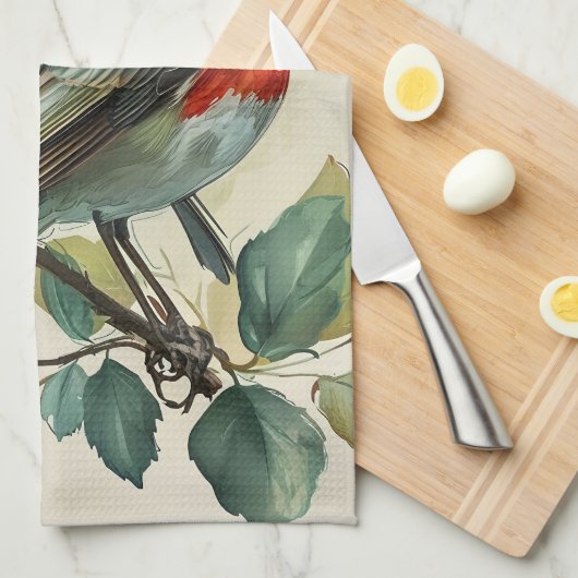 Vintag Red Breasted Robin Geschirrtuch (Viertel Falte)