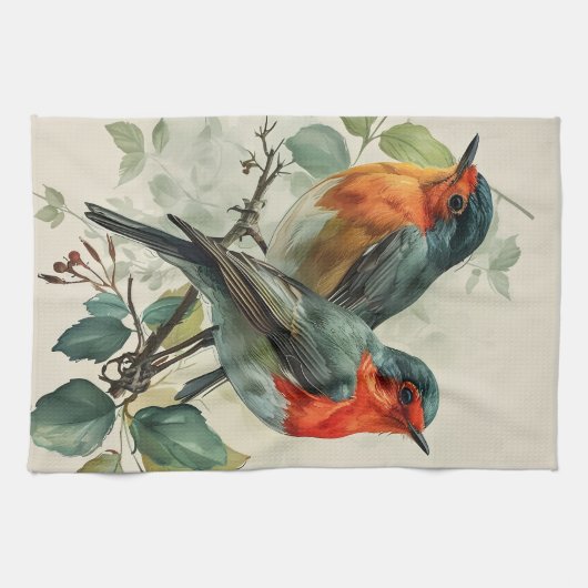 Vintag Red Breasted Robin Geschirrtuch (Horizontal)