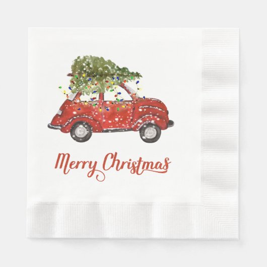 Vintag Red Car Weihnachtsbuch Napkins Serviette (Vorderseite)