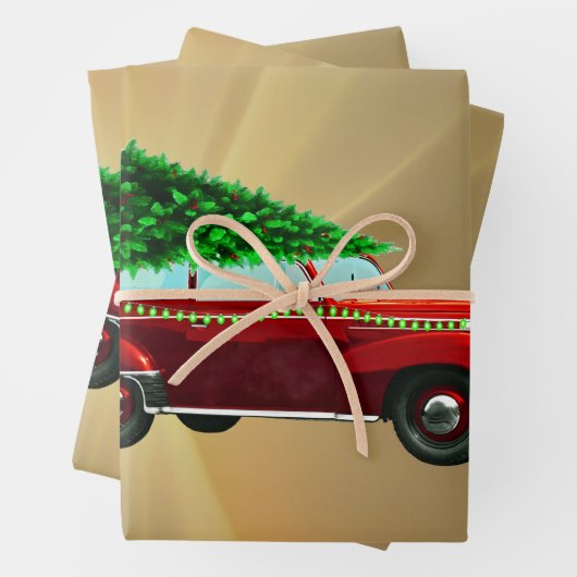 Vintag Red Car Weihnachtsgebäck Geschenkpapier Set (Beispiel)