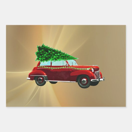Vintag Red Car Weihnachtsgebäck Geschenkpapier Set (Vorderseite 3)
