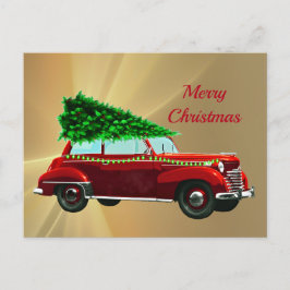 Vintag Red Car Weihnachtskarte Postkarte