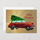 Vintag Red Car Weihnachtskarte Postkarte (Vorne/Hinten)