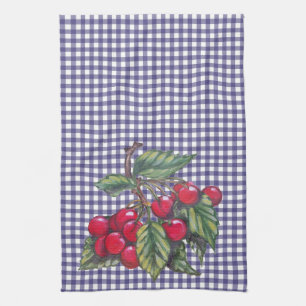 Vintag Red Cherry Blue Gingham Country Küche Geschirrtuch