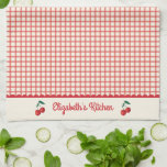 Vintag Red Cherry Gingham Pattern Kitchen Geschirrtuch<br><div class="desc">Ein Vintager personalisierter Gingham mit Kirschen schmückt dieses Küchentuch. Personalisieren Sie es mit Ihrem Namen. Macht einem Freund ein niedliches Geschenk. Gut zum Geburtstag,  Valentinstag,  etc. Entworfen für Sie von BlackBerry Boulevard.</div>