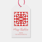 Vintag Red Christmas Geometric Quilt Personalisier Geschenkanhänger (Rückseite)