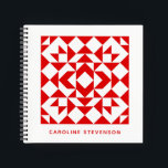Vintag Red Christmas Geometric Quilt Personalisier Notizblock<br><div class="desc">Entwerfen Sie neue Quilt-Designs oder notieren Sie sich über bestehende Muster in diesem stilvollen Notebook,  das ein klassisches Rot-Weiß-Cover-Design bietet. Wählen Sie aus gereiftem,  grafischem oder skizziertem Papier und personalisieren Sie es mit Ihrem Namen. Ein tolles Geschenk für Quilter und Quilt-Liebhaber.</div>