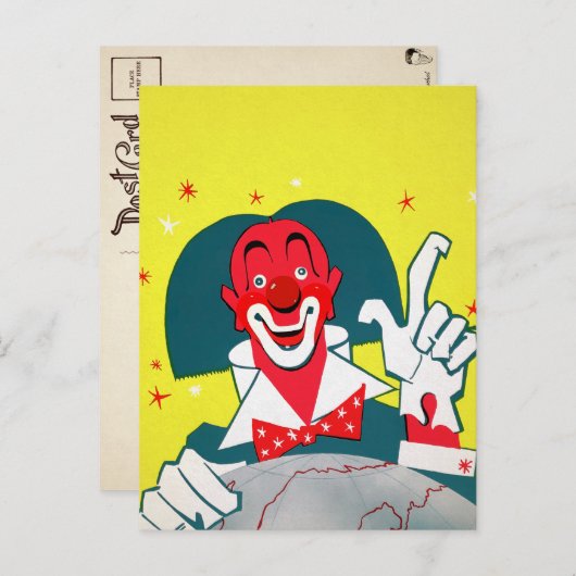 Vintag Red Clown Postkarte (Vorne/Hinten)