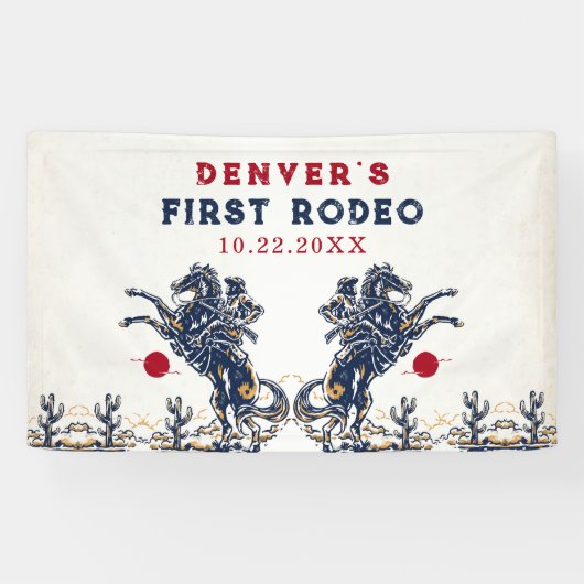 Vintag Red Cowboy First Rodeo Geburtstag Banner (Horizontal)