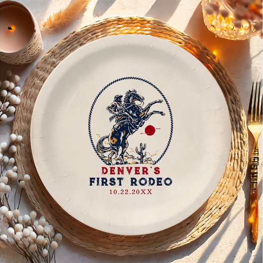 Vintag Red Cowboy First Rodeo Geburtstag Pappteller