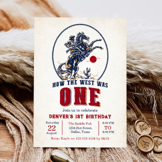 Vintag Red Cowboy Rodeo 1. Geburtstag Einladung