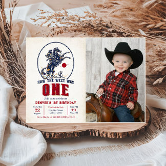 Vintag Red Cowboy Rodeo 1. Geburtstag Foto Einladung