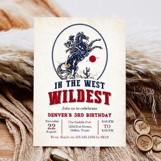 Vintag Red Cowboy Rodeo 3. Geburtstag Einladung
