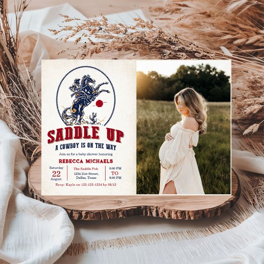 Vintag Red Cowboy Rodeo Baby Dusche Foto Einladung