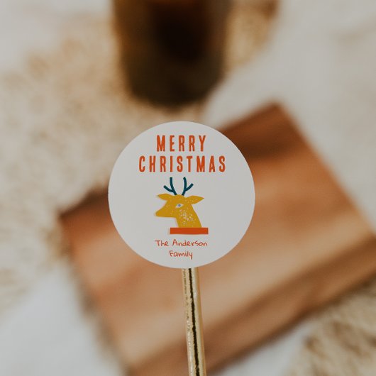 Vintag Red Cream Reindeer Head Retro Runder Aufkleber