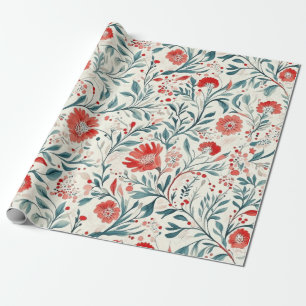 Vintag Red Daisy Floral Pattern - Botanisch Geschenkpapier