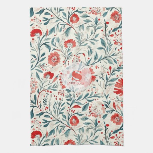 Vintag Red Daisy Floral Pattern - Botanisch Geschirrtuch (Vertikal)
