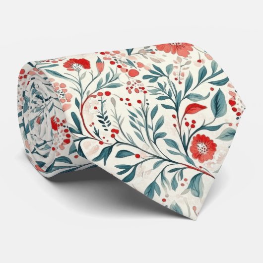 Vintag Red Daisy Floral Pattern - Botanisch Krawatte (Gerollt)