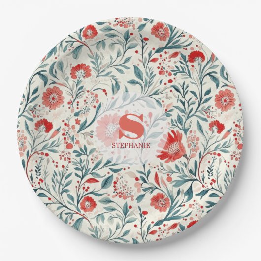 Vintag Red Daisy Floral Pattern - Botanisch Pappteller (Vorderseite)