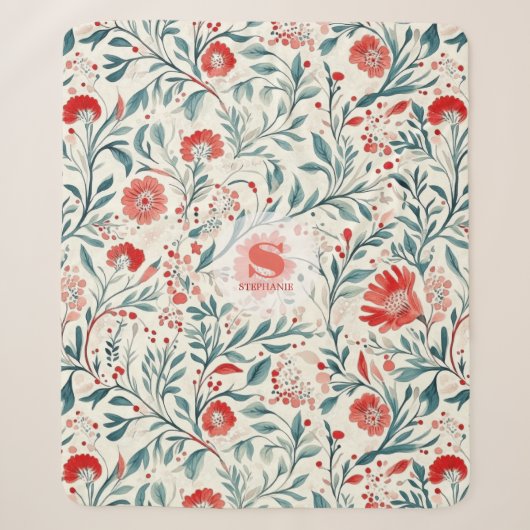 Vintag Red Daisy Floral Pattern - Botanisch Sherpadecke (Vorderseite)