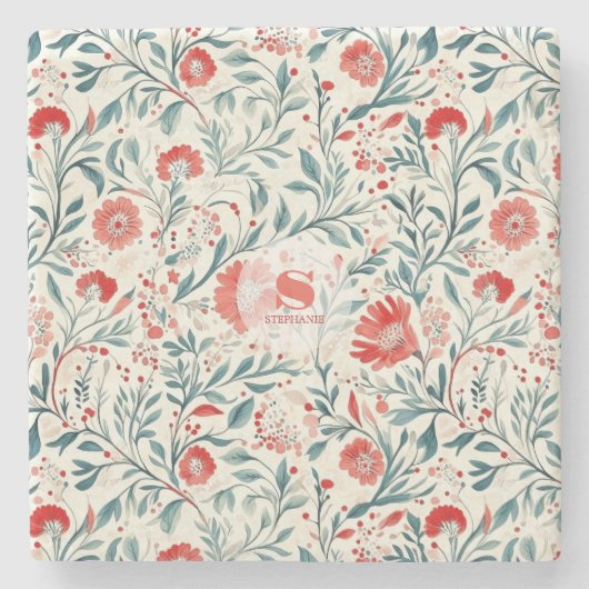 Vintag Red Daisy Floral Pattern - Botanisch Steinuntersetzer (Vorderseite)