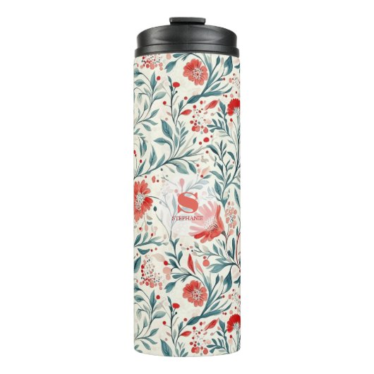 Vintag Red Daisy Floral Pattern - Botanisch Thermosbecher (Vorderseite)