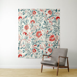 Vintag Red Daisy Floral Pattern - Botanisch Wandteppich