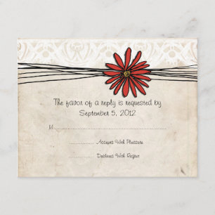 Vintag Red Daisy Wedding RSVP Karte